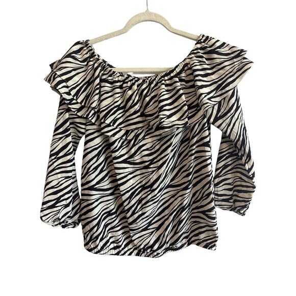 NWT Michael Michael Kors Women's Stadium Ruffle Blouse Zebra Print Size Small - Picture 2 of 5
